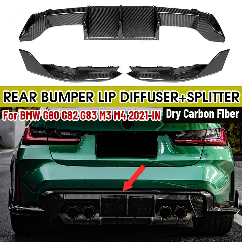 

3pcs Dry Carbon Fiber Car Rear Bumper Lip Diffuser Spoiler Side MP Style Splitters Apron Flaps For BMW G80 G82 G83 M3 M4 2021-IN