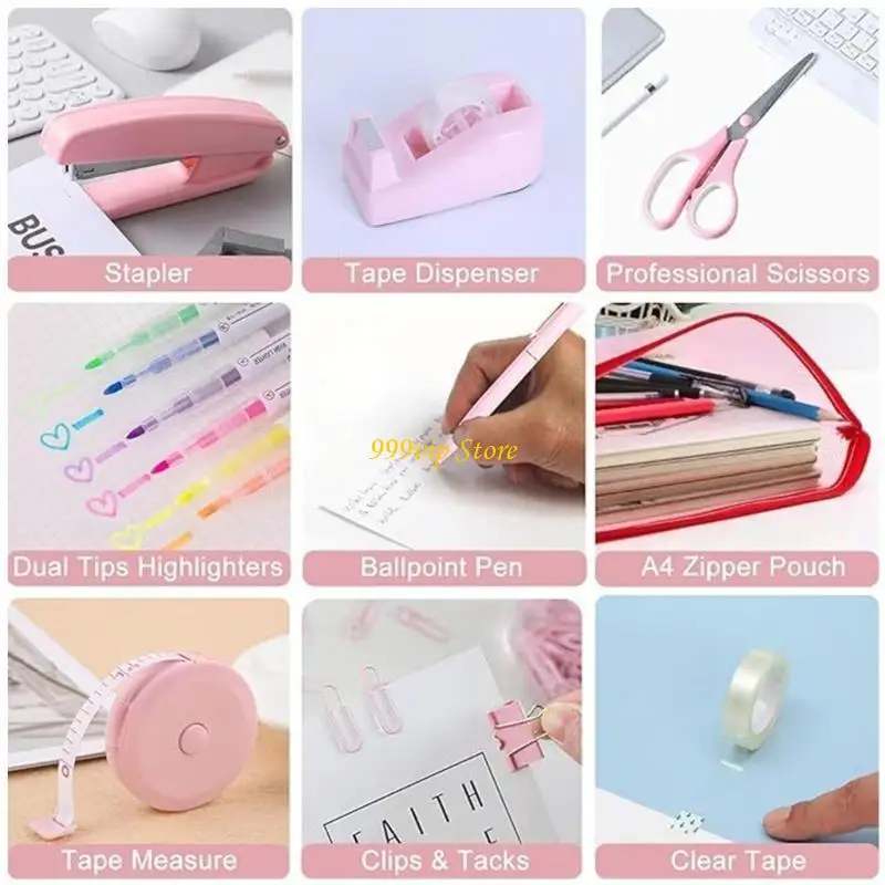 C90C Stapler Clear Tape Paper Clips Push Pins Soft Tape Measure For Teachers, Student