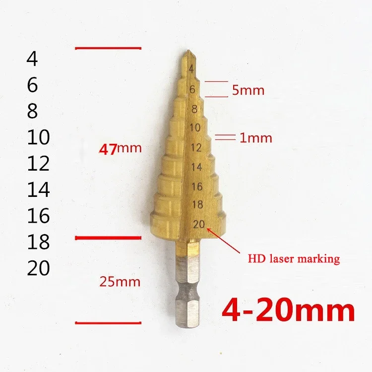 4Size HSS Titanium Coated Step Drill Bit Drilling Power Tools for Metal High Speed Steel Wood Hole Cutter Cone Drill