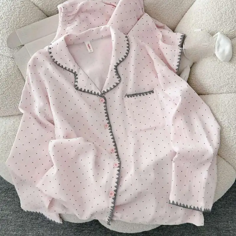 Sweet Princess Pajamas Autumn Korean Edition Fashion Women's Polka Dot Long Sleeve Pants Home Clothes Girls' Set Skin Friendly