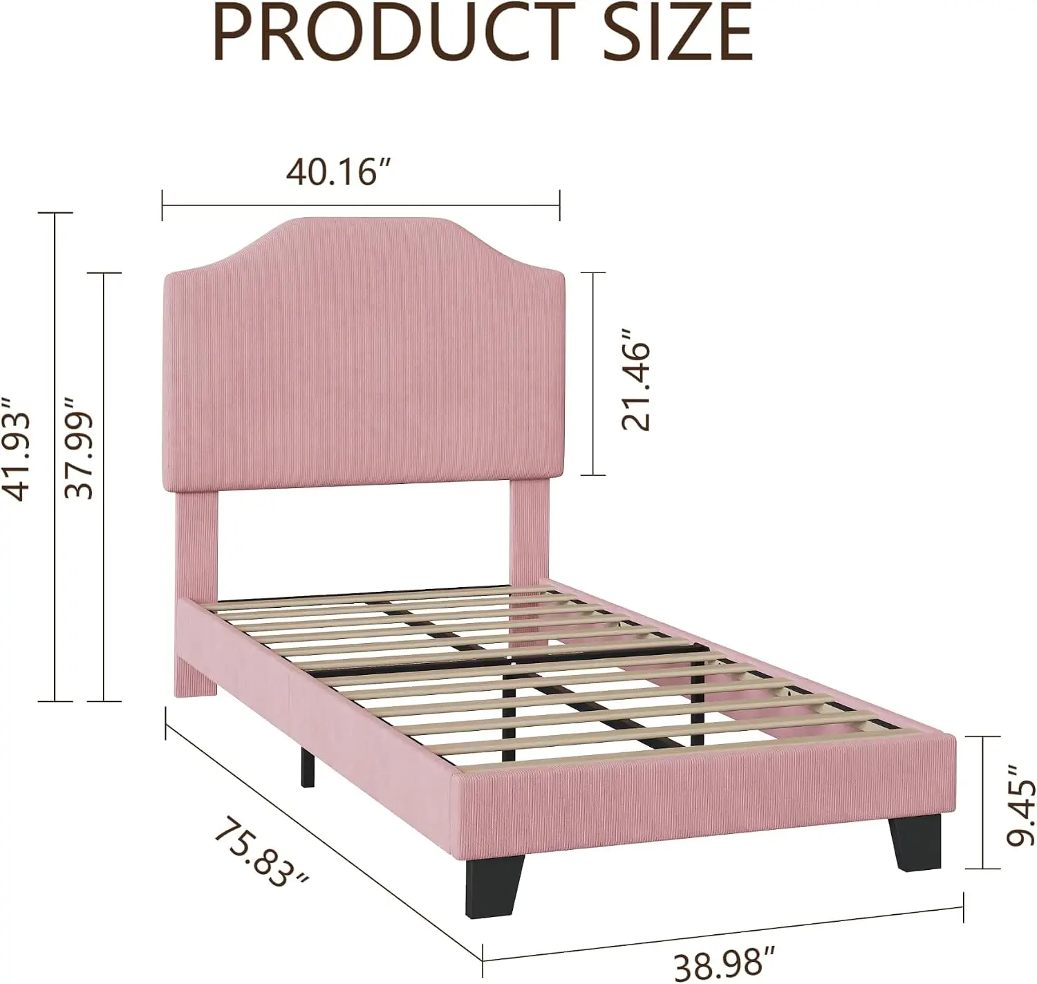 Twin Bed Frames Corduroy Upholstered Cute Adjustable Headboard Fabric Strong Wooden Slats Support No Box Spring Needed Easy Asse