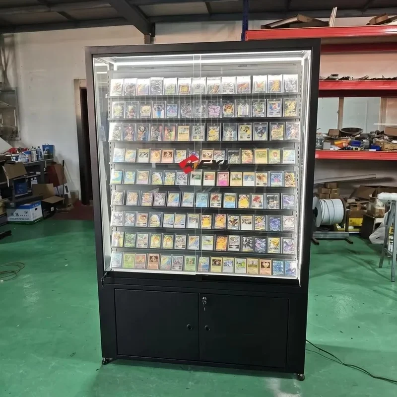 custom.Hot Sale Double-Sided Trading Card Display Rack Adjustable Shelves LED Lighting Modern Design Customized Cabinet Metal Gl