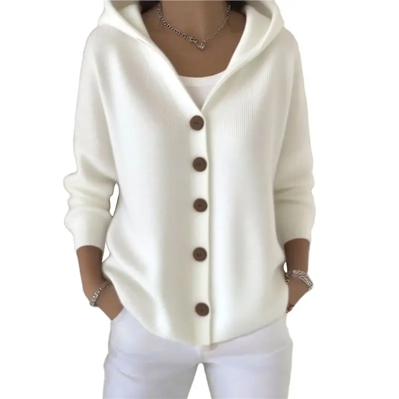 

CYL-Womens Button Down Hooded Cardigan Sweaters, Knit Hoodie Coat Jacket, Soft And Comfortable