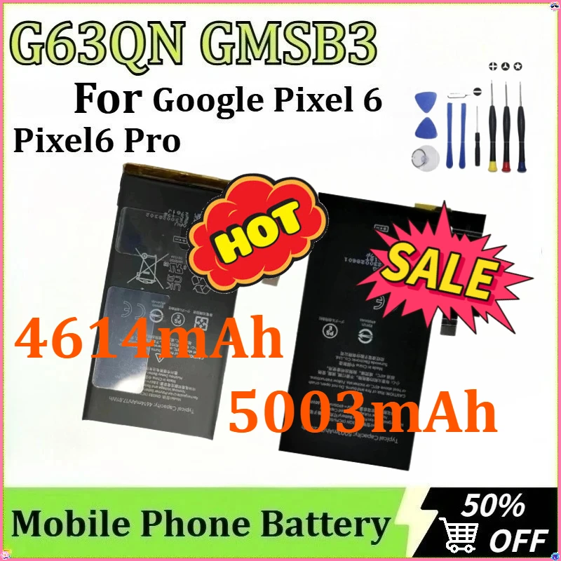 Bateria o dużej pojemności do telefonu HTC Google Pixel 6 Pixel6 Pro GB7N6 G8VOU G63QN GMSB3 4614mAh/5003mAh + Narzędzia