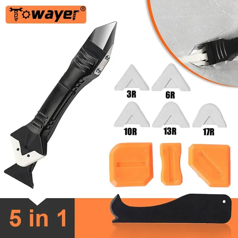 5in1 Silicone Remover Sealant Caulk Finisher Grout Scraper Kit Multifunctional Rubber Shovel Floor Mould Removal Spatula Tool