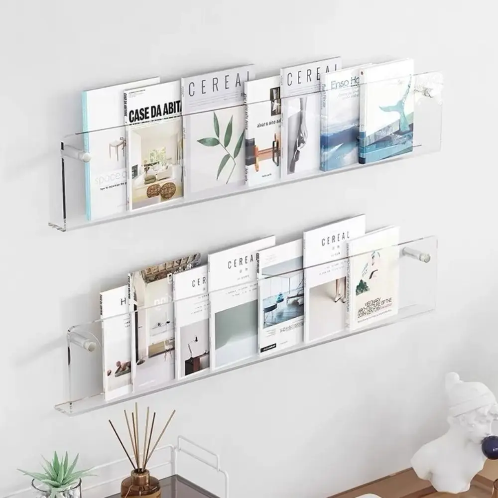 Acrylic Magazine Rack Wall Mount Literature Organizer Floating Bookshelves Italian Brochure Holder Pamphlet Stand Hang Display