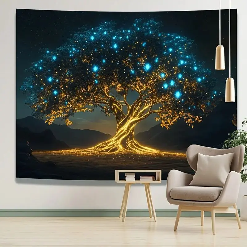 VIKAMA Luminous Tree of Life Tapestry Wall Hanging Atmosphere Living Room Bedroom Yoga Room Decoration