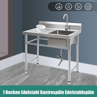 201 Storage Kitchen Sink Stainless Steel Sink W/ Washbasin 100X60X93 cm Free Standing Stainless-Steel Commercial Kitchen Sink