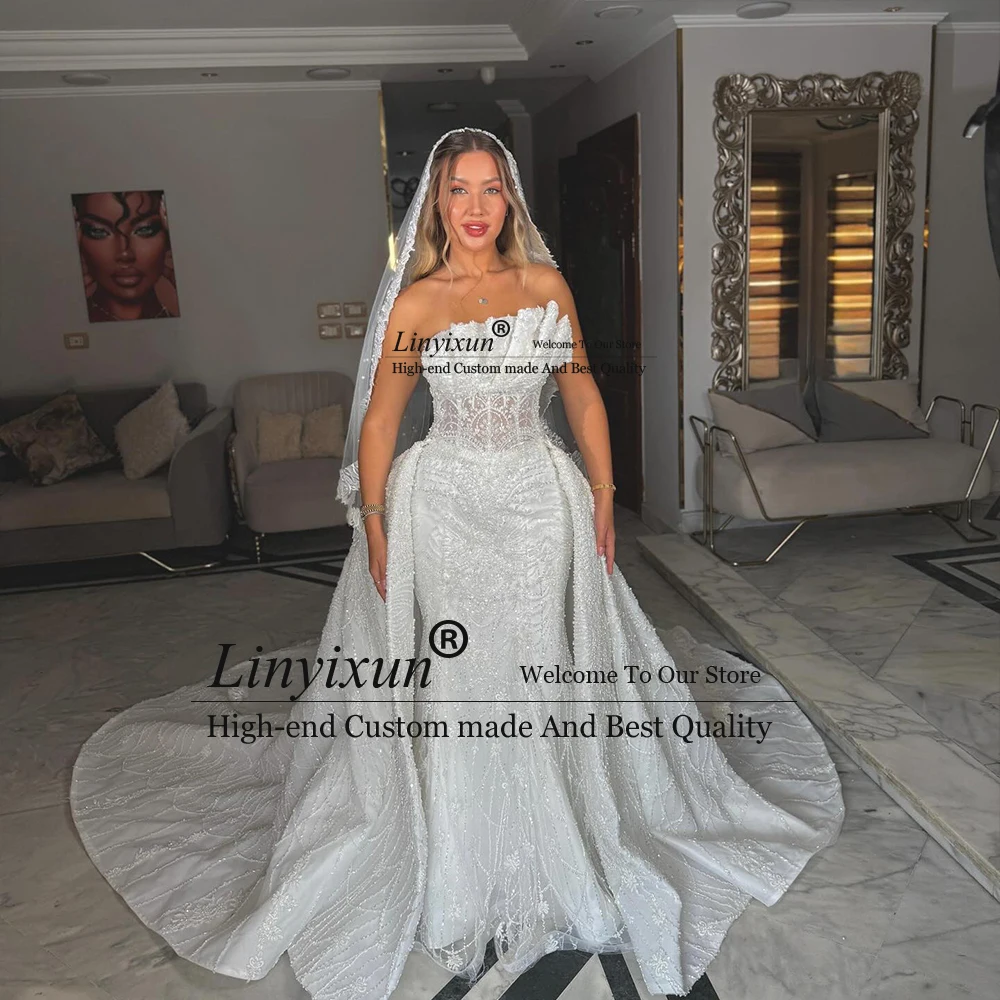 Exquisite Beading Wedding Dresses 2025 Removable Train Mermaid Bridal Gowns Customized Sleeveless Strapless vestidos de novia