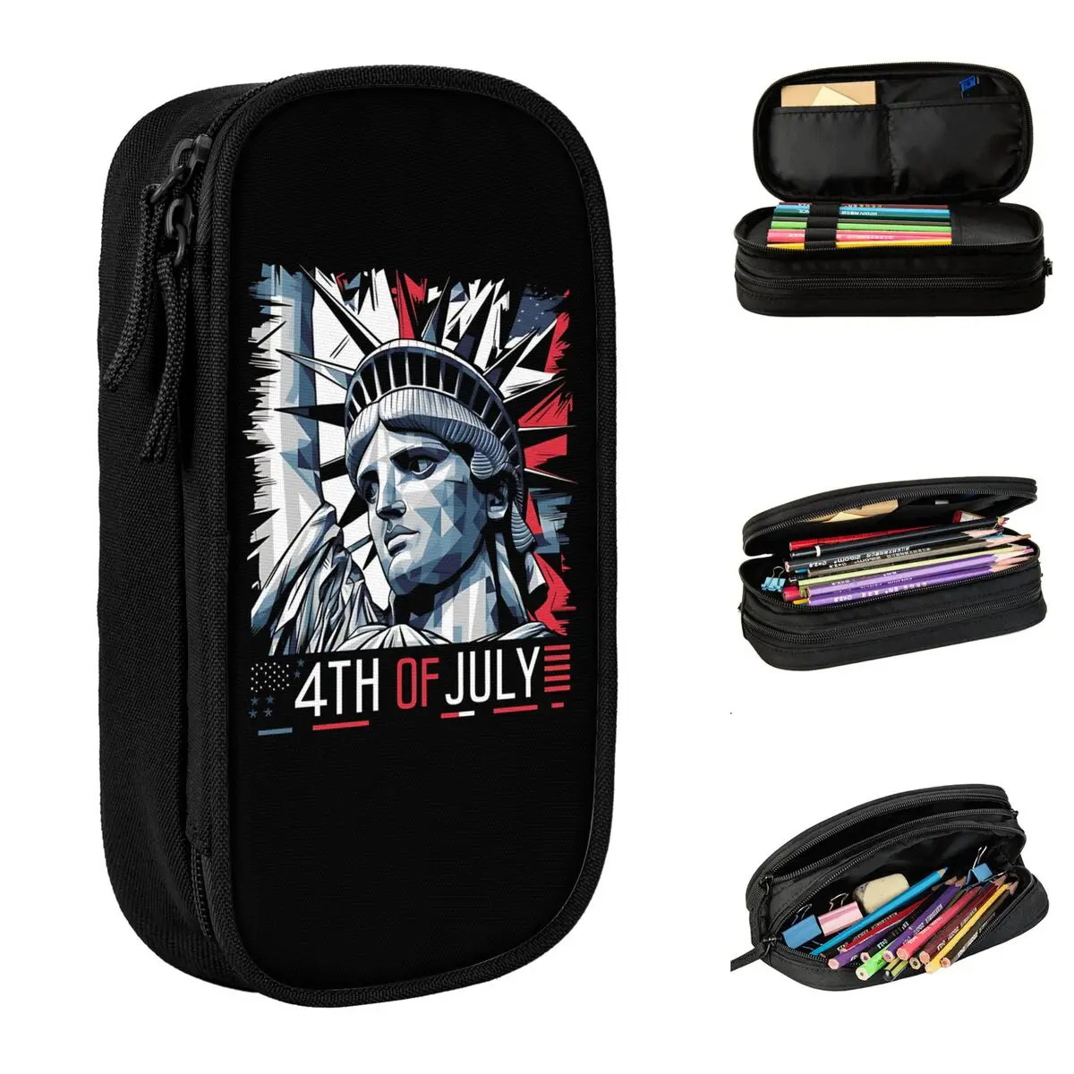 

Statue Of Liberty 4th Of July Pencil Case Pen Bags Kids Big Capacity Students School Zipper Pencilcases