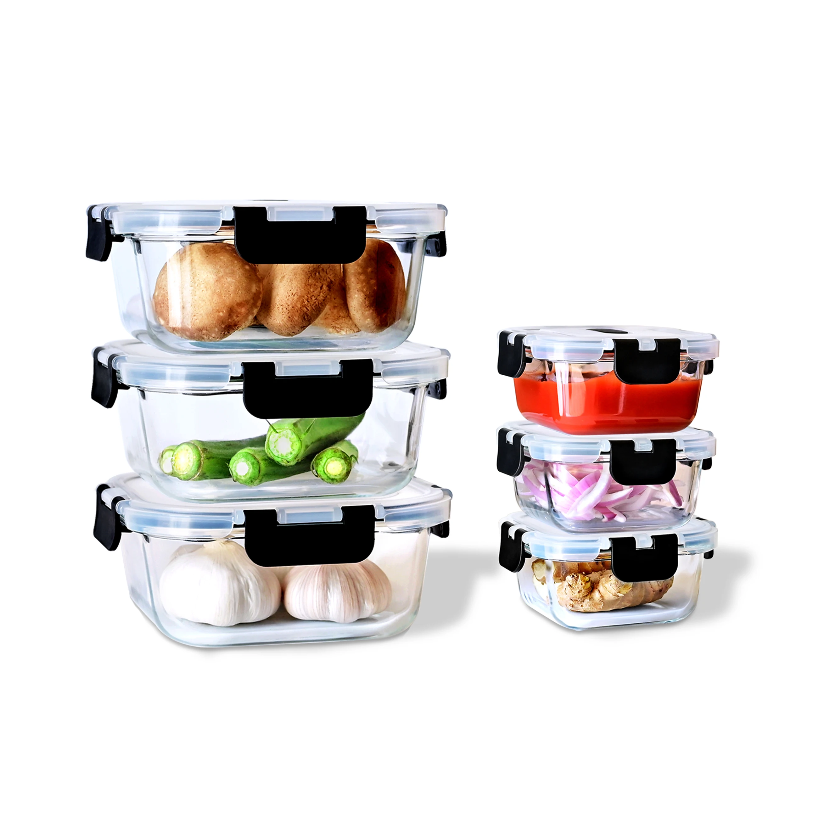 SAEIV 320/800ml Glazen Voedselcontainerset, Voedselbewaarbak met Zwarte Afdichtingsdeksel, Lekvrij, Veilig & Draagbaar, BPA-vrij.