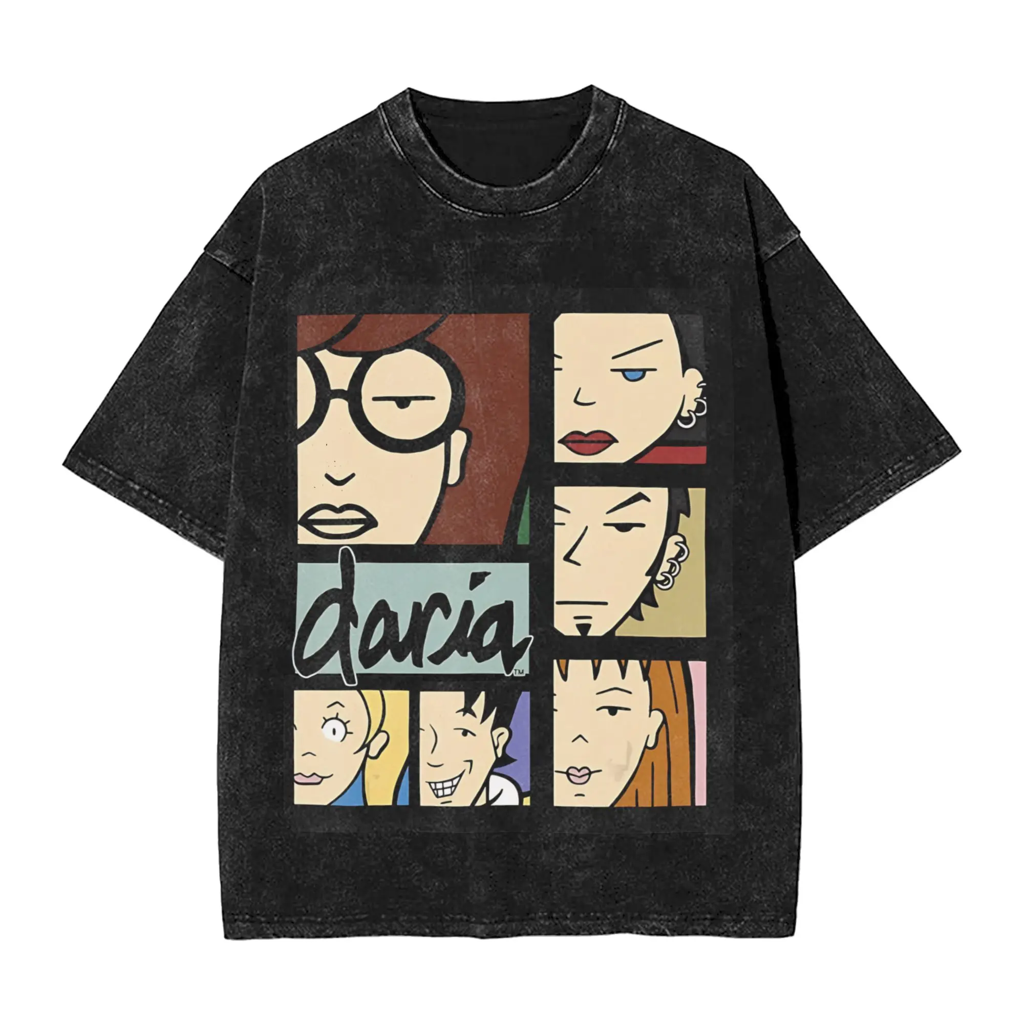 Darias Character Panels T Shirt Hip Hop Washed 100% Cotton Harajuku T-Shirts  Casual Men Women Tops Streetwear Printed Tops Tees