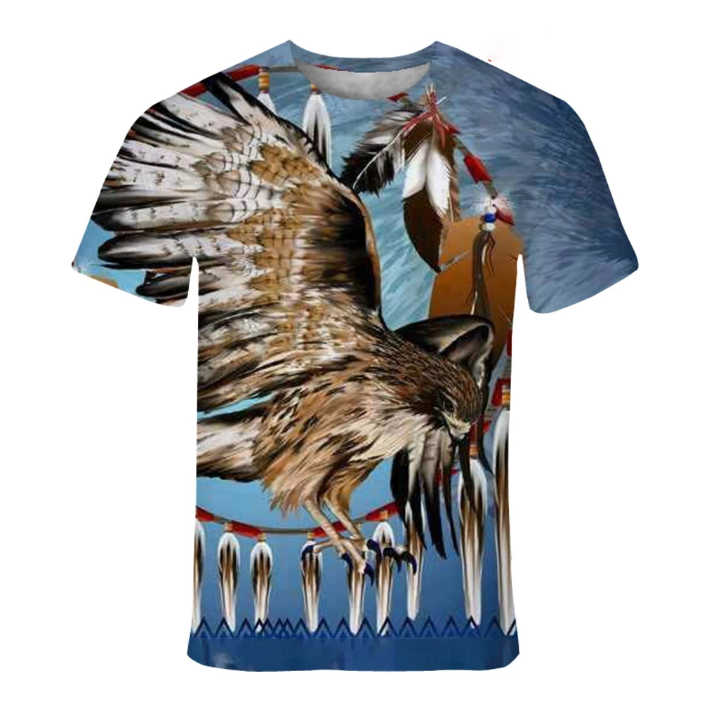 Summer fashion trend 3D printing Indian style printed T-shirt retro pattern short sleeved T-shirt comfortable top