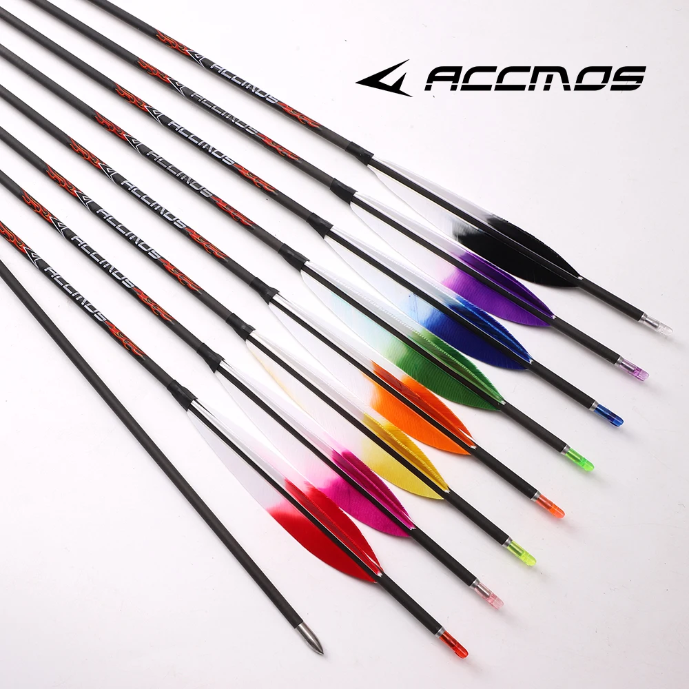 

12pcs ACCMOS New ID4.2 Pure Carbon Arrow 32 inch Spine 300-1800 Turkey Feather Arrow for Bow Archery Shooting Hunting supplies