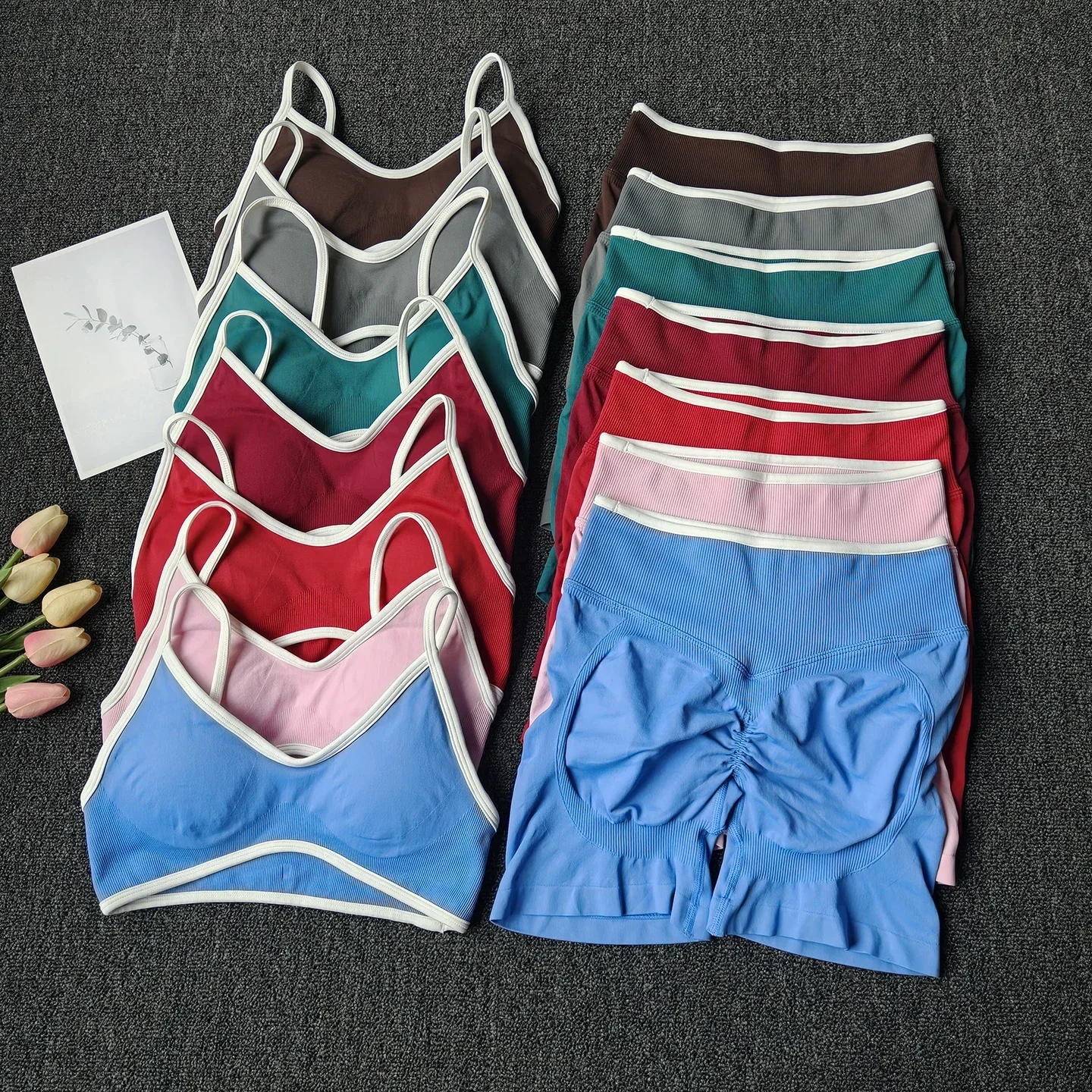 Peach Buttock Yoga Suit Women Gym Seamless Suspender Gathering Bra High Waist Hip Lifting Belly Tightening Shorts Fitness Set