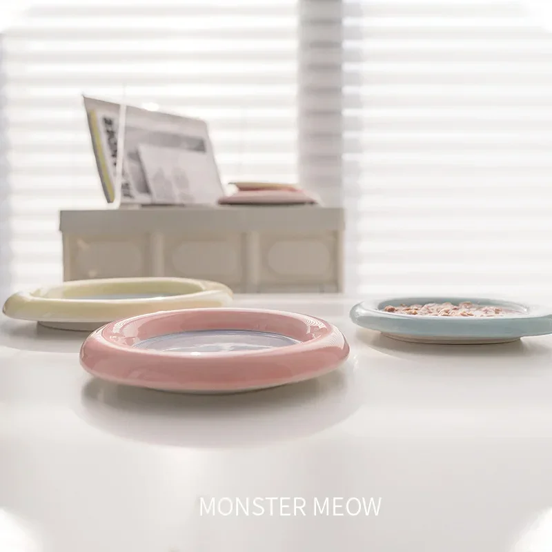 Cat Bowls Ceramic Cans Plates Saucers Cat Food Bowl Rice Bowl Anti-Tip Cat Drinking Bowls Dog Bowls Food Bowls Pet Supplies