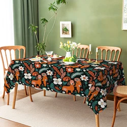 Plant Wildflower Dog Cartoon Stain Resistant Tablecloth Birthday Party Decoration Waterproof Rectangular Polyester Home Decor
