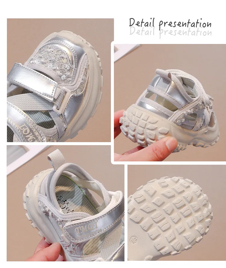 Children's Outdoor Non-slip Casual Sports Sneakers 2025 Summer Fashion Sequin Girls Princess Sandals Breathable Kids Beach Shoes