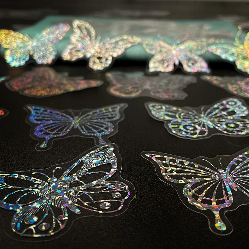 100PCS Transparent Laser Butterfly Sticker Holographic Graffiti Stickers for DIY Luggage Laptop phone