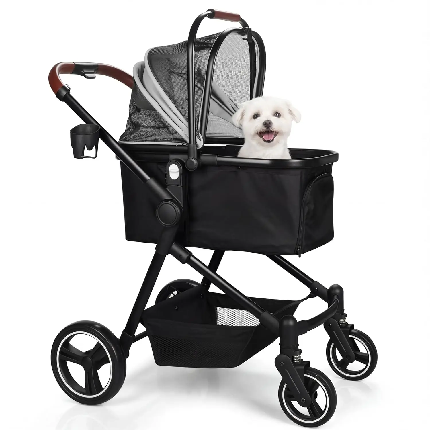 

3-in-1 Foldable Pet Stroller for Dogs & Cats up to 50lbs, Detachable Carrier, Easy Fold, All-Terrain Wheels