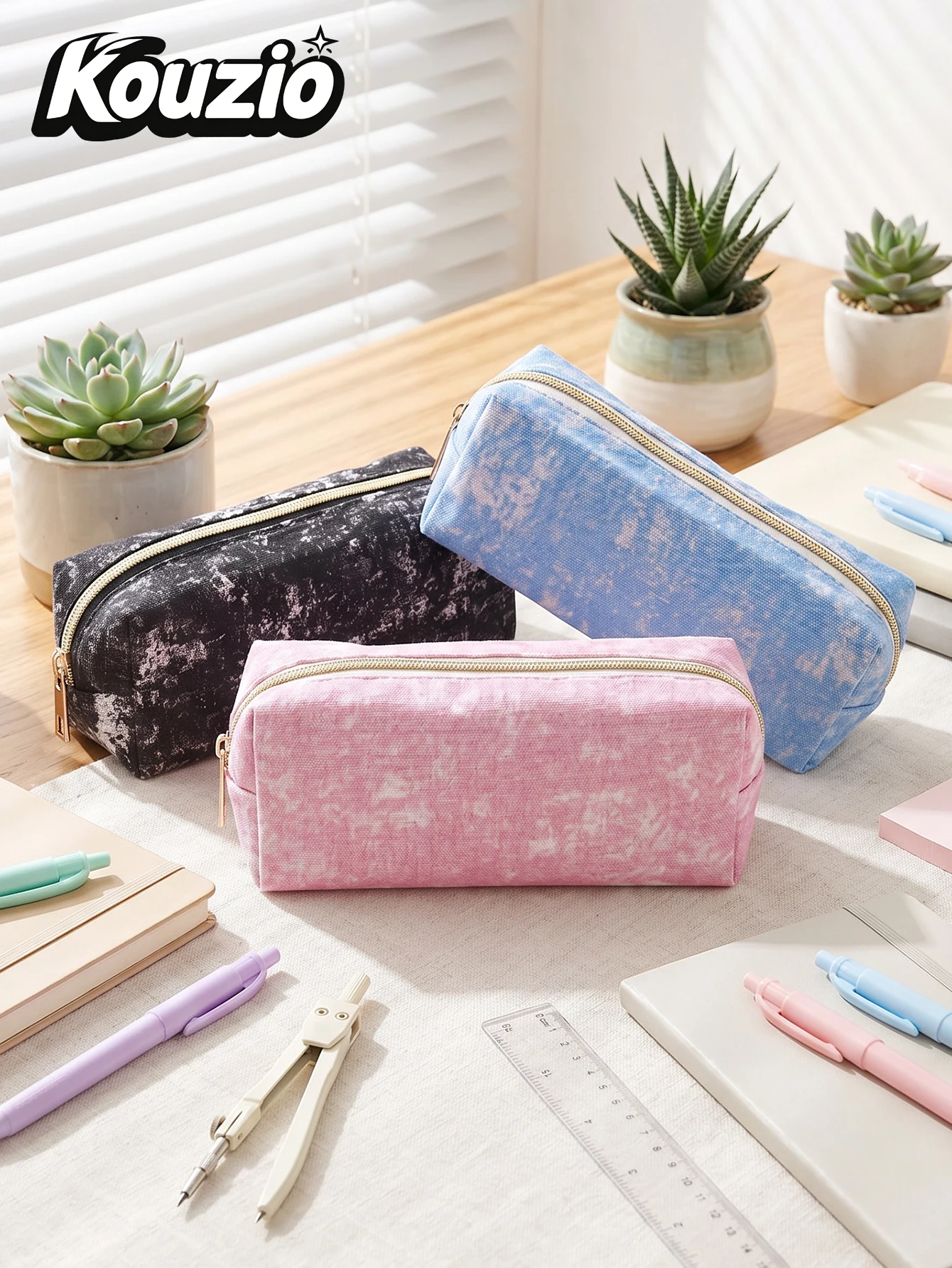 Tie Dye Cloud Print Linen Pencil Case, Aesthetic Lightweight Pen Pouch, Multifunctional Cosmetic Bag for Students，Back to School