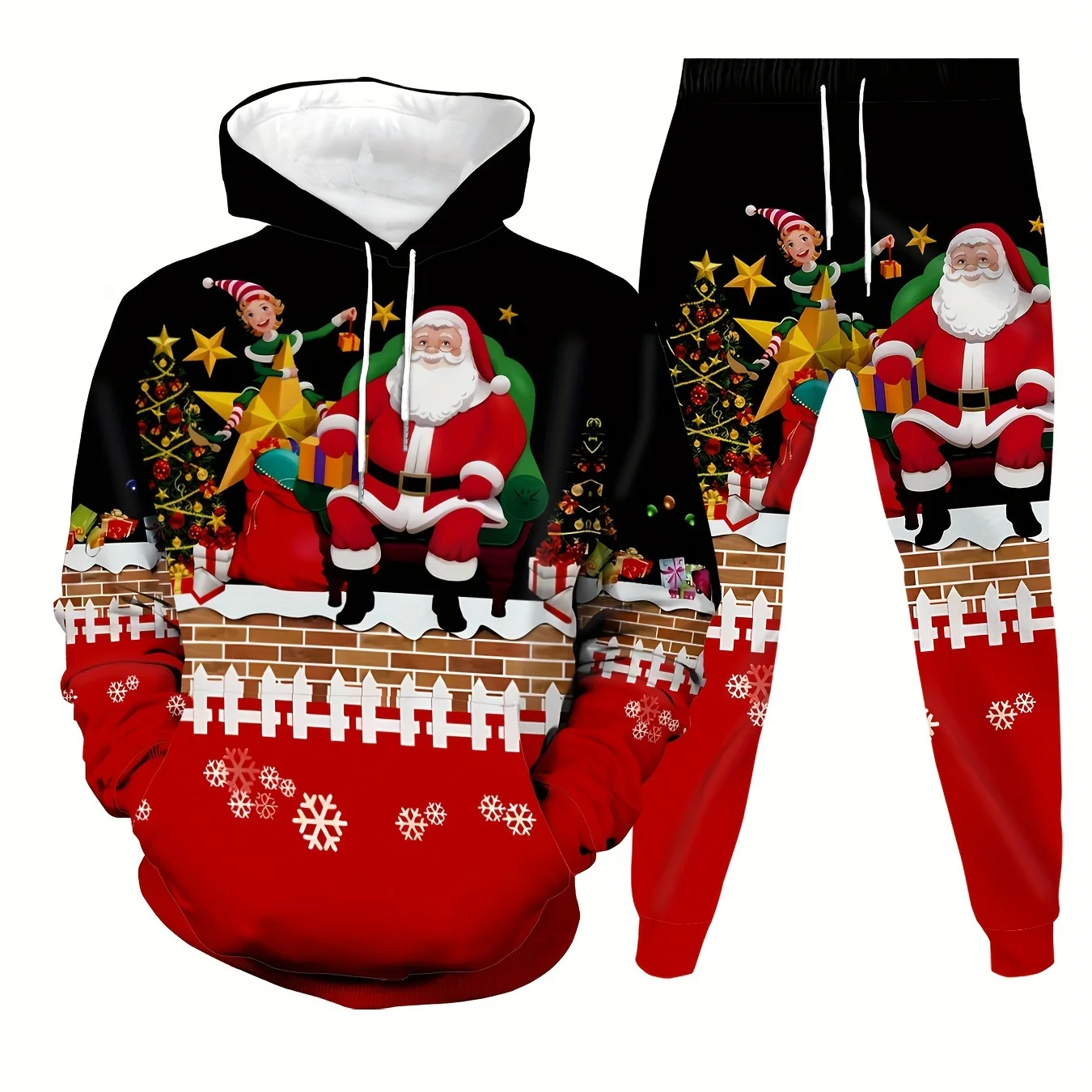 

Осенние забавные модные спортивные мужские толстовки с принтом Санта-Клауса, новый повседневный рождественский комплект из 2 предметов с круглым вырезом, одежда унисекс
