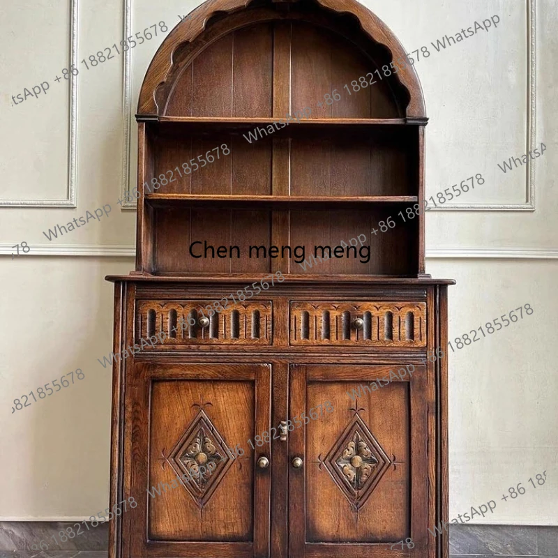 

Medieval studio dining side cabinet American retro solid wood dish storage cabinet