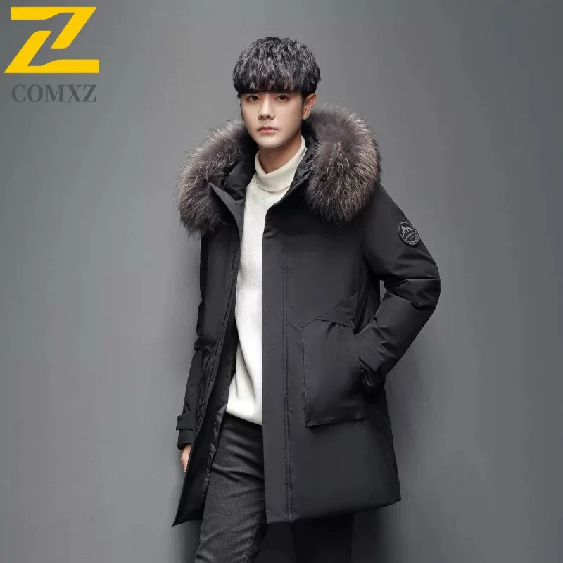 

2025 Autumn Winter Men Windproof Down Jacket Coats Mens Warm White Duck Down Hooded Jacket Parkas Multi Pockets Overcoat Male