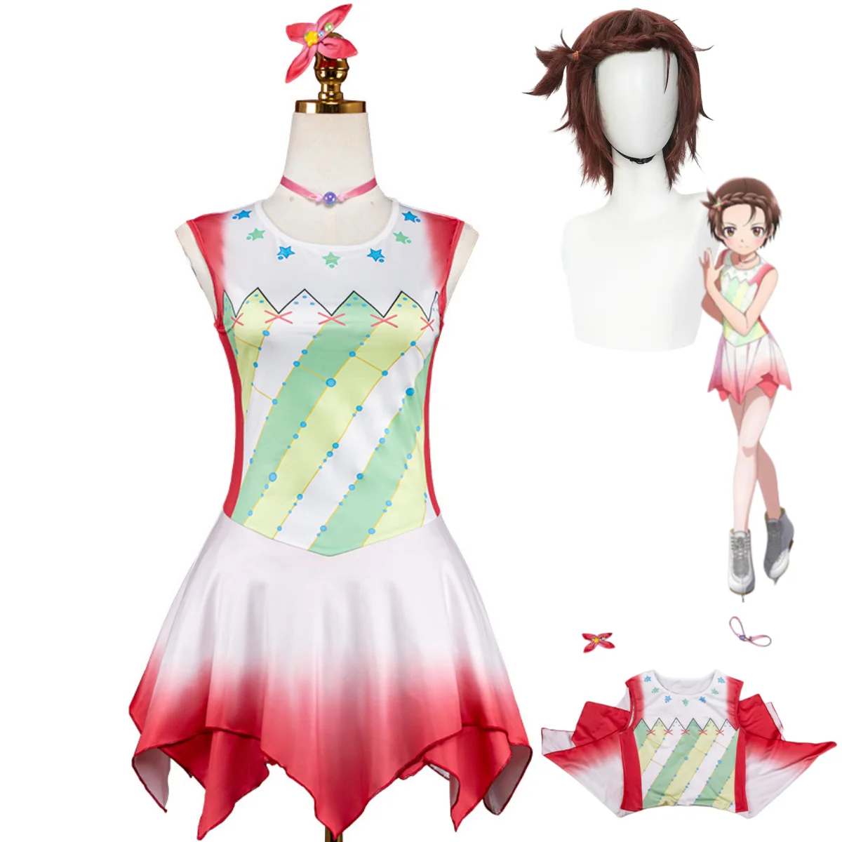 

Anime Medalist Yuitsuka Inori Cosplay Costume Figure Skating Skirt Medarisuto Dress Skating Suit Wig Woman Cute Masquerade Suit