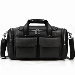 Soft Cowhide Leather Handbag Travel Duffle Overnight Tote Large Capacity Luggage Bag For Men Women Travel Shoulder Bag