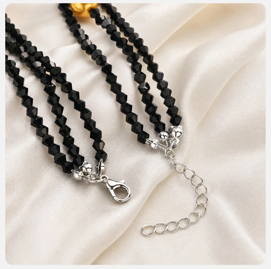 Vnox Handgefertigte Halskette aus schwarzem Kristall-Spinell mit Perlen für Damen, mehrschichtige lila Imitationsperlen-Halskette, Schmuck. – Detail 6