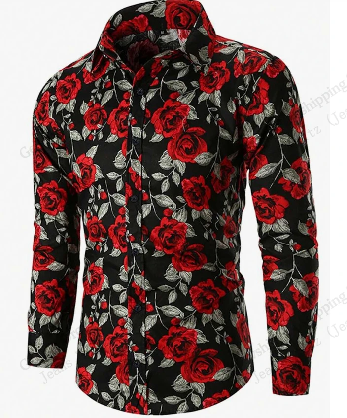 Baroque Long Sleeve Button Down Shirt Golden Floral Rose 3d Print Hawaiian Shirt Men Women Fashion Formal Blouse Mens Clothing