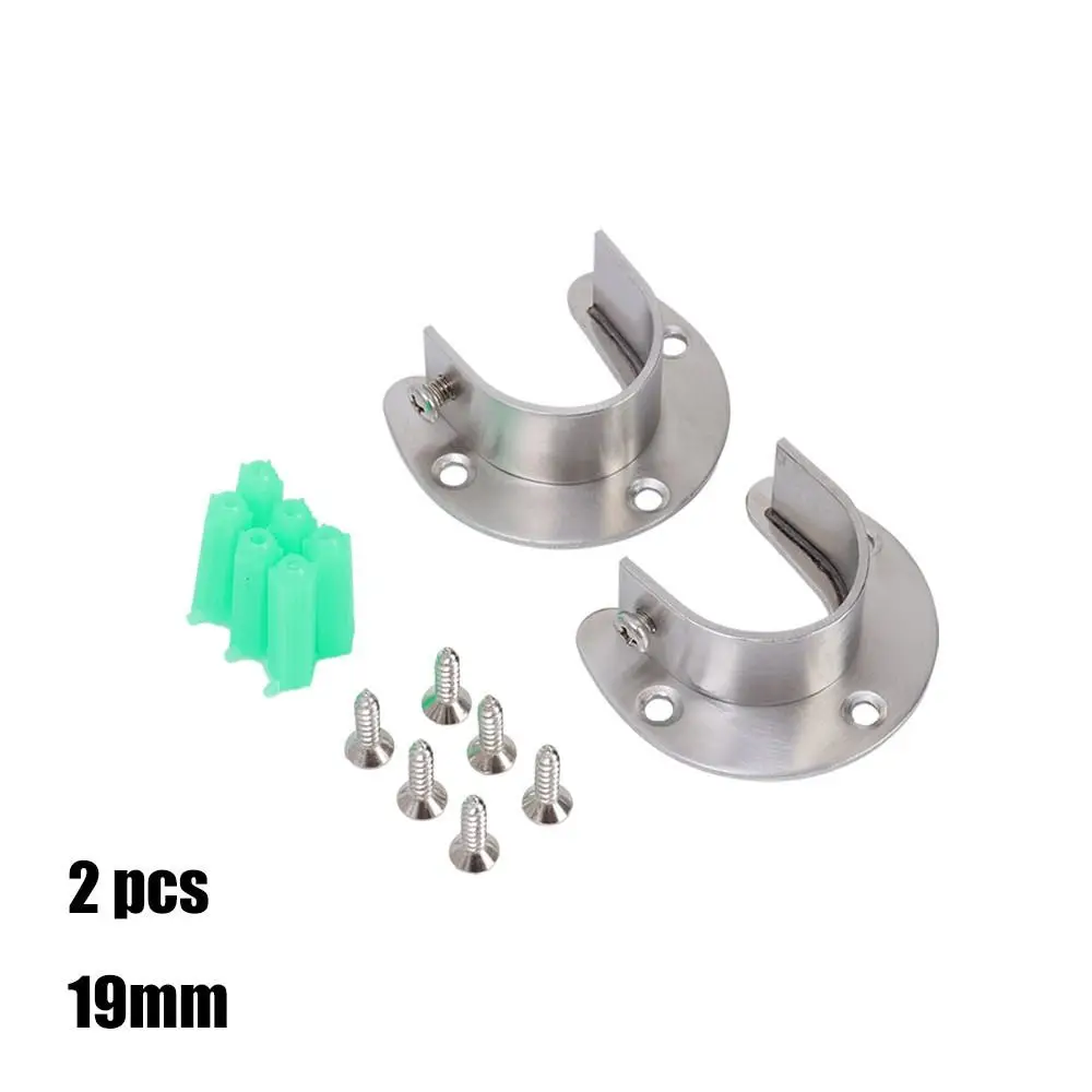 2PCS Durable Stainless Steel Flange Seat Thick Wear-resistant Closet Rod Brackets with Screws Open Furniture Hanger Rail