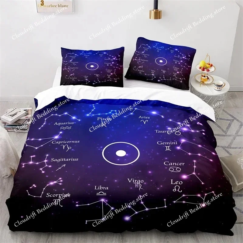 Sun and Moon Duvet Cover King Microfiber Astrology Bedding Set Twelve Constellations Zodiac Comforter Cover For Kids Boys Girls