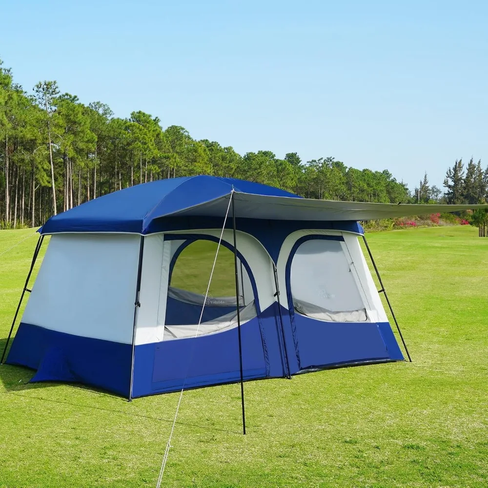 

tents，6-8 person camping tent with extended vestibule，2 room weather resistant family tents，easy install waterproof outdoor ten