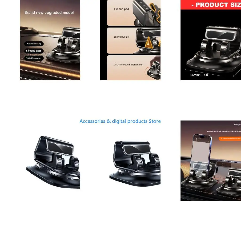 77JD Car Holder for Most Cellphone Universal Car Dashboard Mount Cellphone Holder Suction Cup Rotating Phone Stand