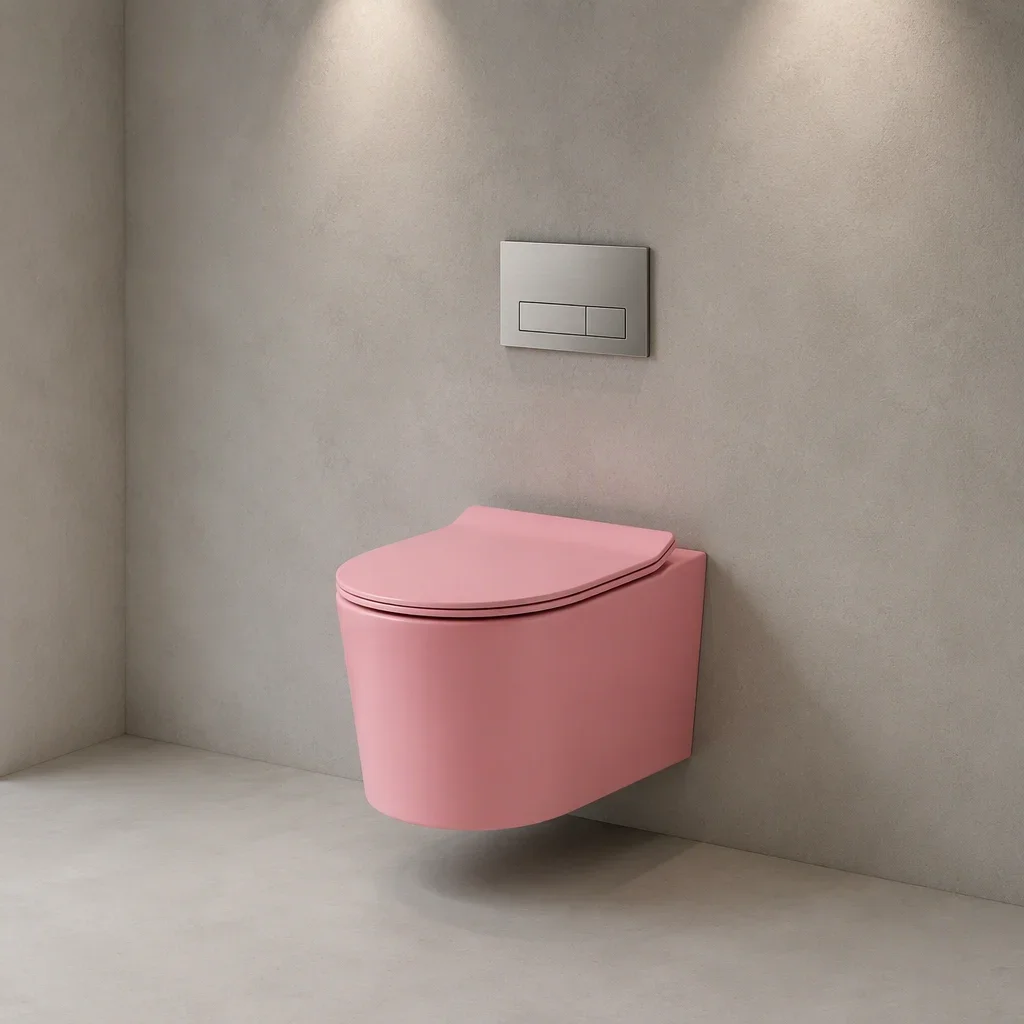 xx-Custom Color Wall-Hung Toilet YW045, Matte Pink Ceramic WC Pan with P-Trap 180mm for Boutique Hotels