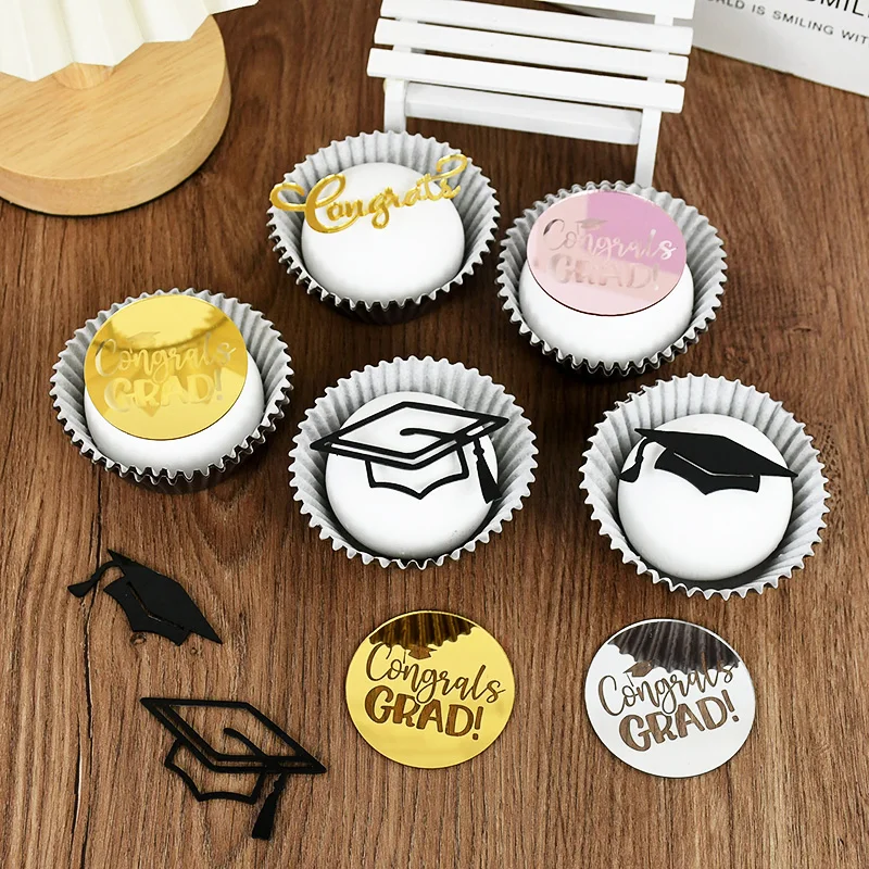 10pcs Congrats Grad Acrylic Cupcake Toppers Bachelor Cap Cake Toppers For Class Of 2025  Celebrate Graduation Party Cake Decor view 3