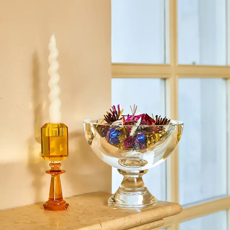 Solid Decorative Glass Candy Bowl Transparent Crystal Glass Fruit Plate Dining Table Ornament