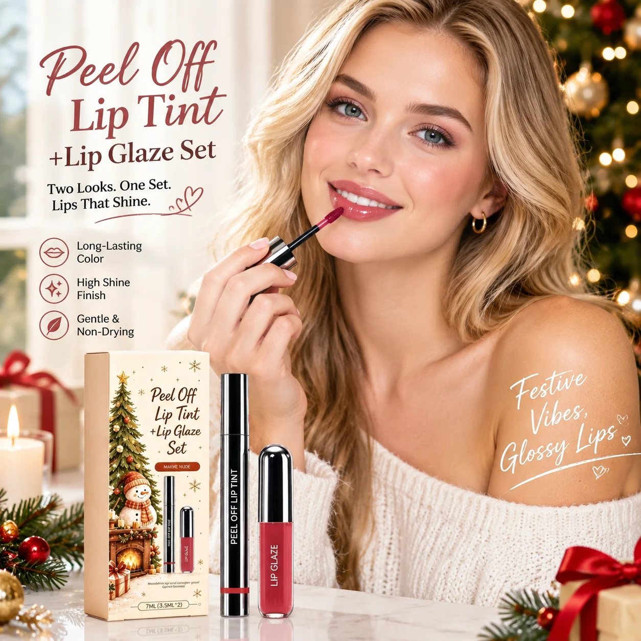 Peel off Lip Tint Set Kiss Proof Lip Gloss Long Lasting Makeup Plumping Waterproof Moisturizer Non Stick Christmas Gift Lip Set