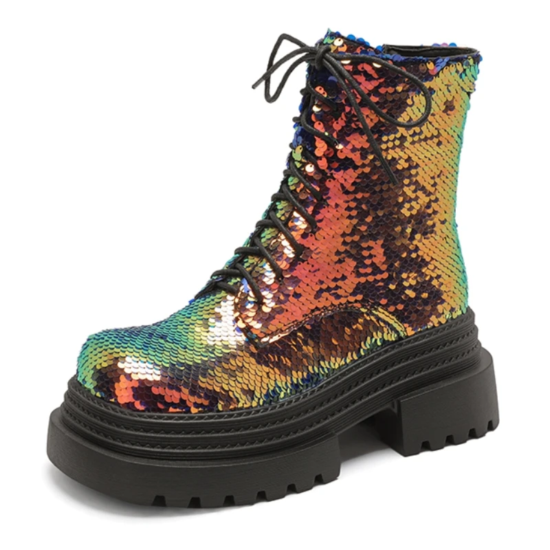 

Роскошные женские ботильоны, осенне-зимняя обувь 2021, обувь на платформе со шнуровкой синего и золотого цвета в стиле панк, готическая обувь для вечеринок, большой размер 43