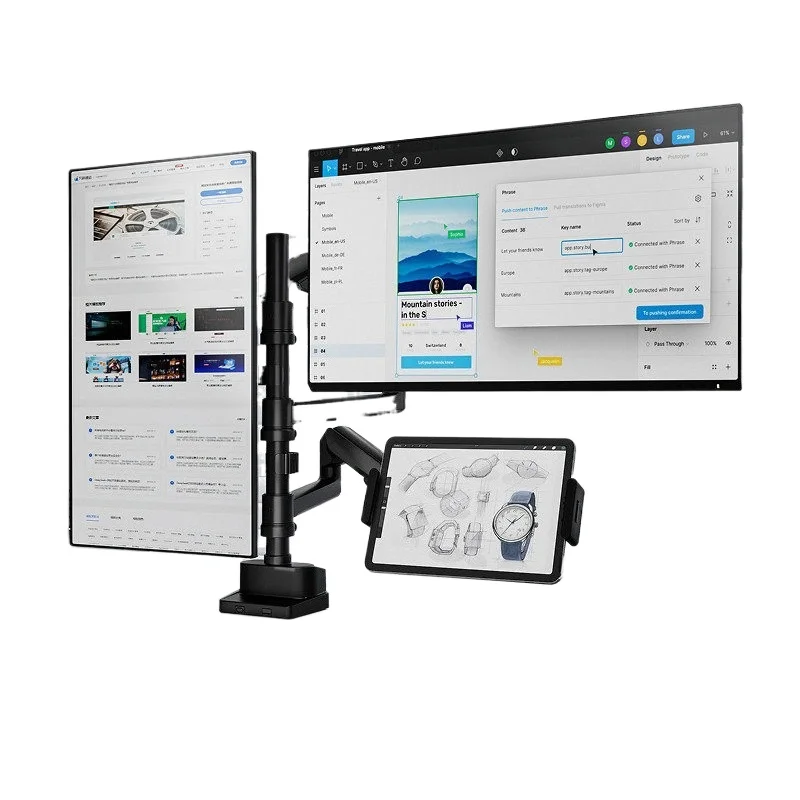 Three-screen monitor bracket, one-to-three live broadcast device tree desktop notebook tablet three-in-one bracket