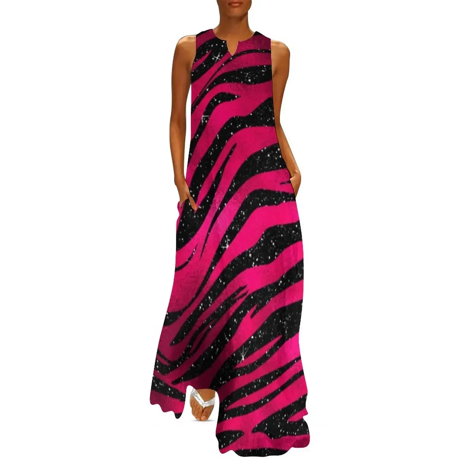 

Hot Pink and Black Tiger Stripe Pattern Long Dress summer dresses women 2025 Evening gown Women's summer dress Dress