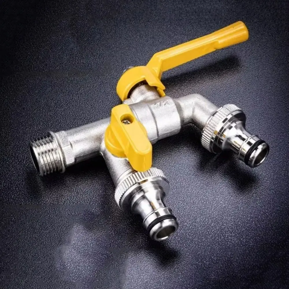 

2-Way Garden Hose Faucet Adapter Wall Mounted Anti Freezing Irrigation Brass Tap Joint Anti Rust Heat-resistant