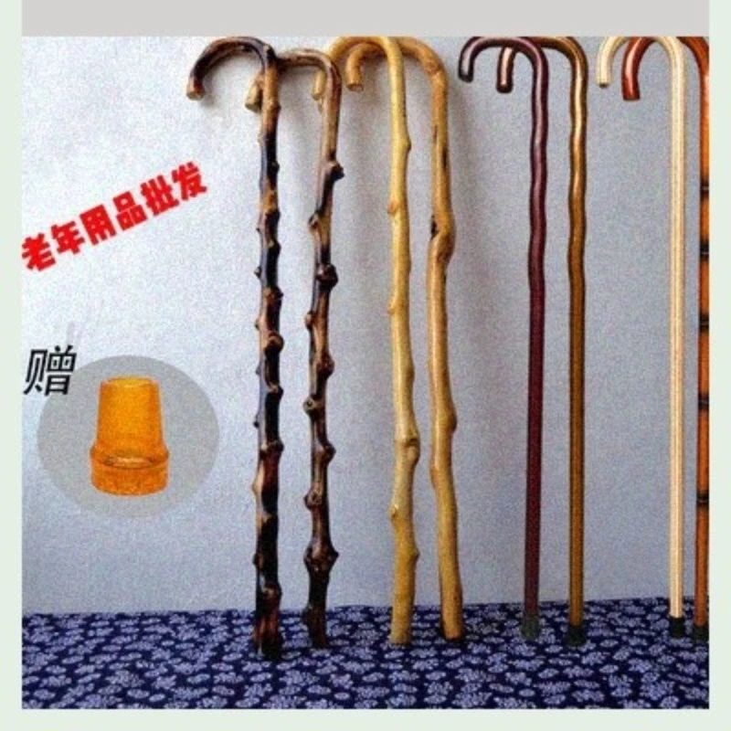 Mountaineering wooden stick Natural rattan Elderly Solid wood crutches Non- massage canes Wooden crutches Fujiki Shou cane gifts
