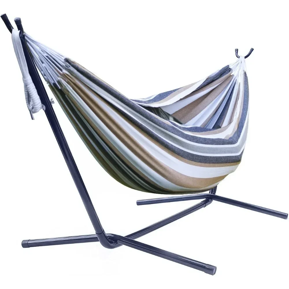 

2-Person Hammock with Steel Stand- Cotton Blend 60" Large Hammock Bed- Heavy Duty 450lbs Portable Hammock w/Carrying Case