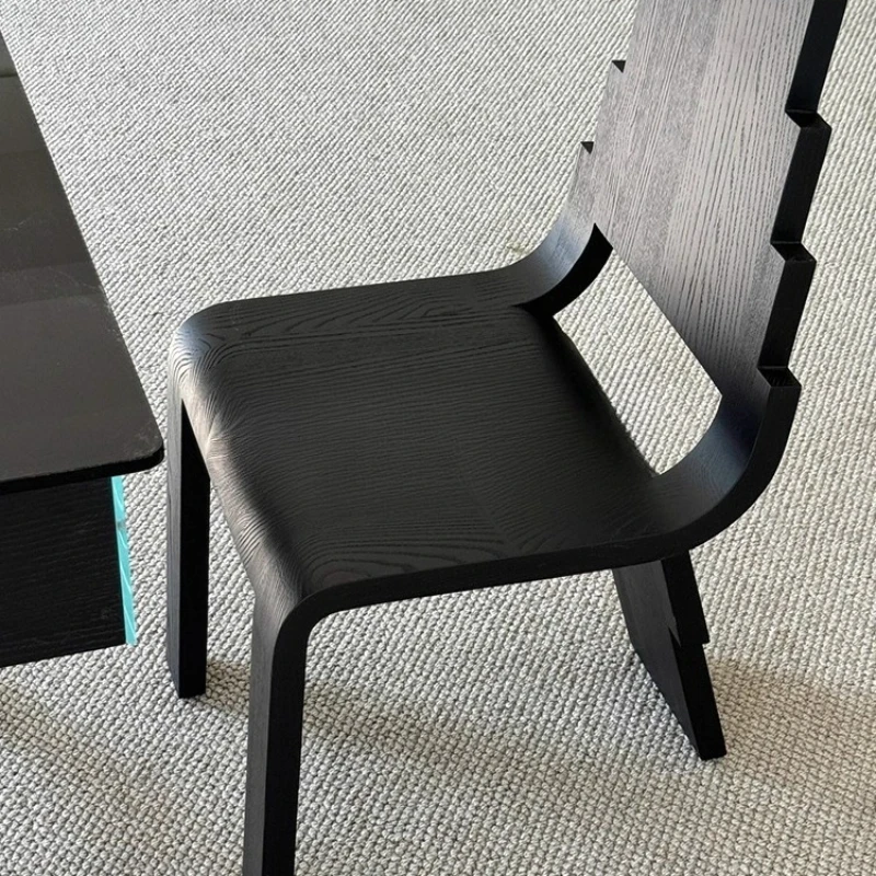 

Black solid wood backrest dining chair designer creative special-shaped home retro high-end sense