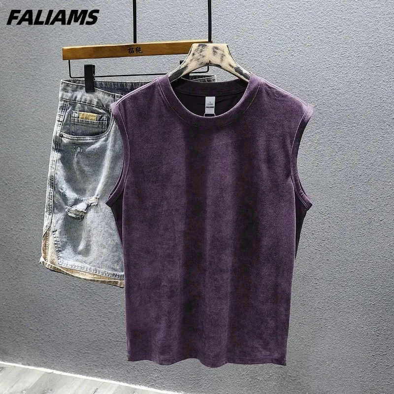 Men's Vintage Washed Purple  Top Casual Loose Sleeveless Vest