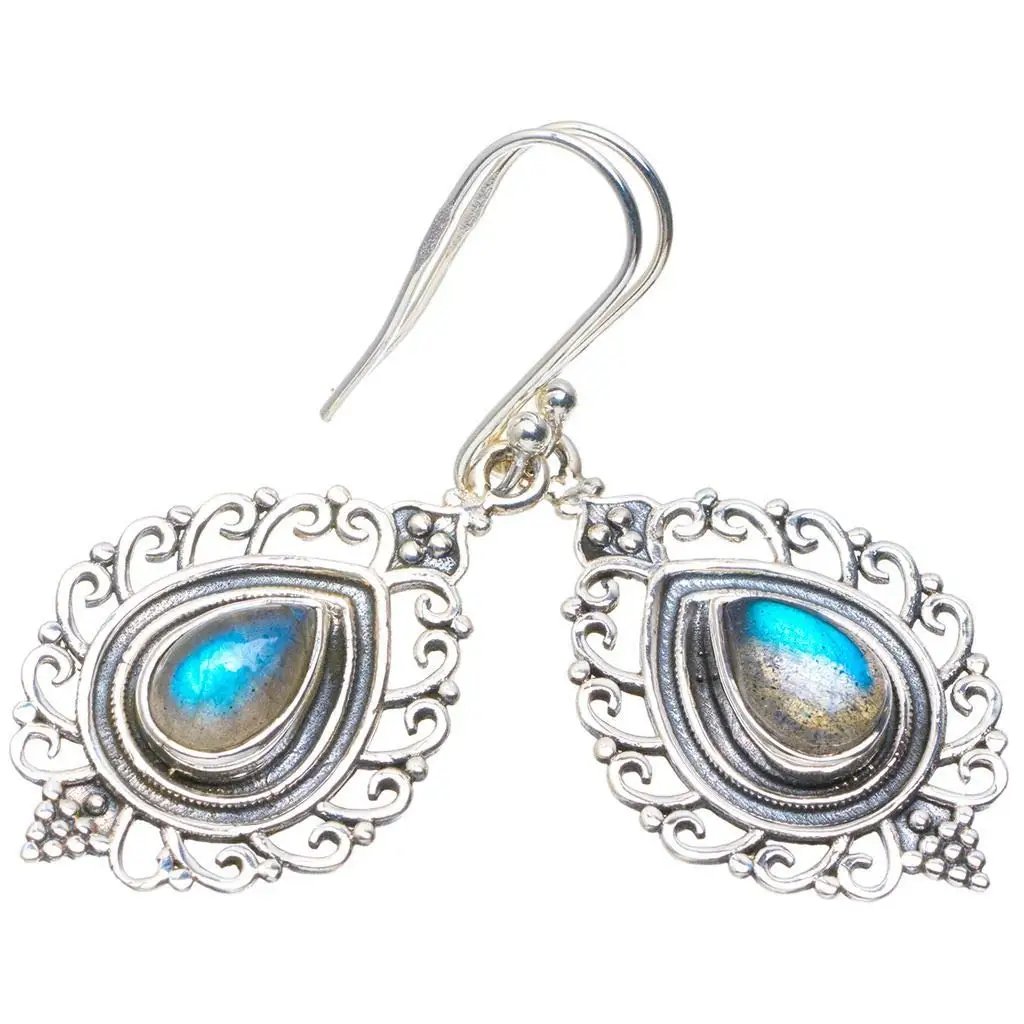 

StarGems® Natural Blue Fire Labradorite Handmade Unique 925 Sterling Silver Earrings 1.75" A2404