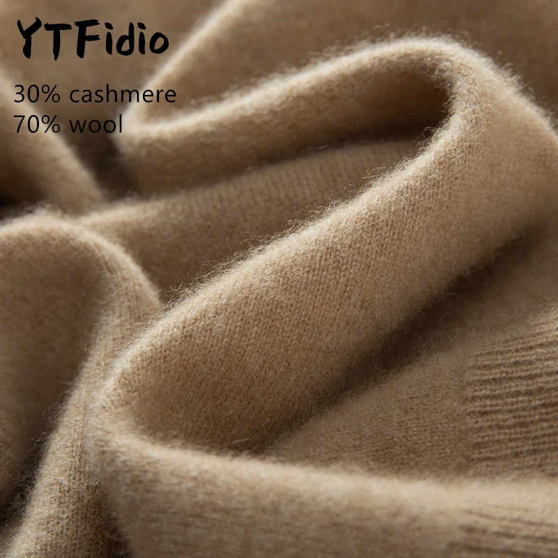 YTFidio Cashmere Merino Wool Sweater Women Long Sleeve POLO-neck Casual Jumpers Solid Knitwear Pullover Tops 103